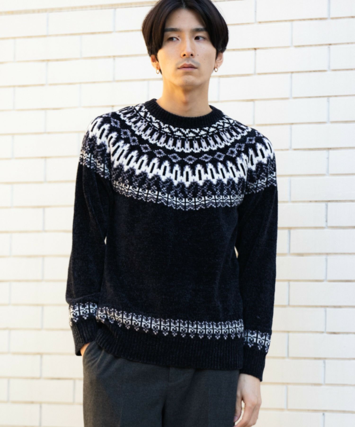 NAVY  フェアアイル柄モールニット メンズ商品サムネイル-5