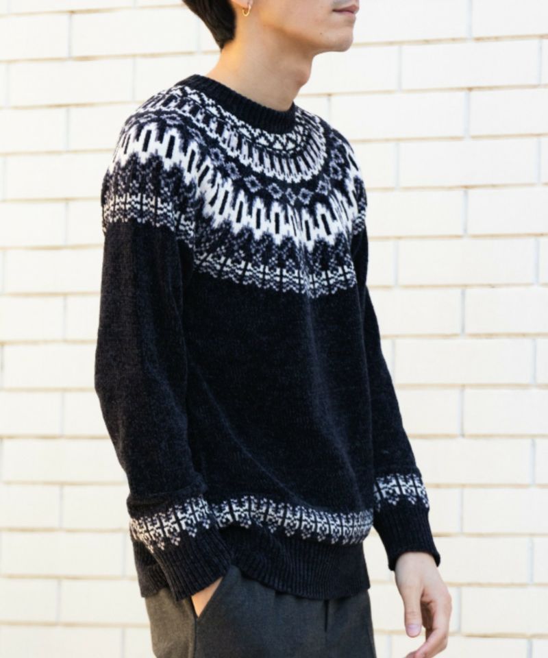 NAVY  フェアアイル柄モールニット メンズ商品画像-6