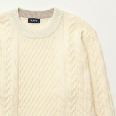 NAVY 快適ニット ケーブルクルー メンズ