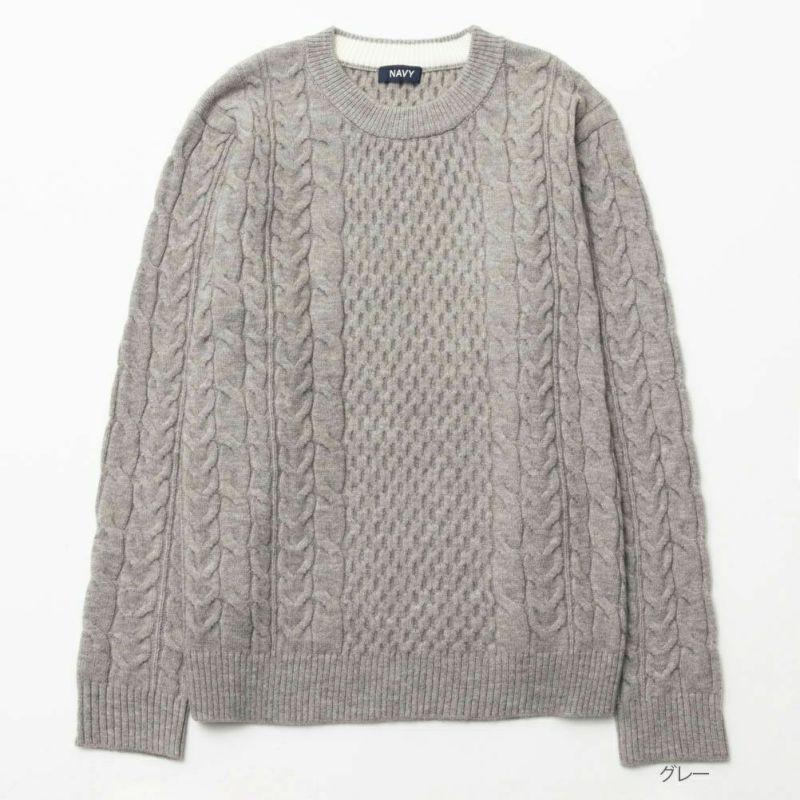 NAVY 快適ニット ケーブルクルー メンズ商品画像-3