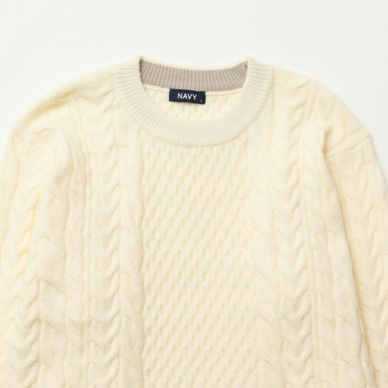 NAVY 快適ニット ケーブルクルー メンズ商品画像-7