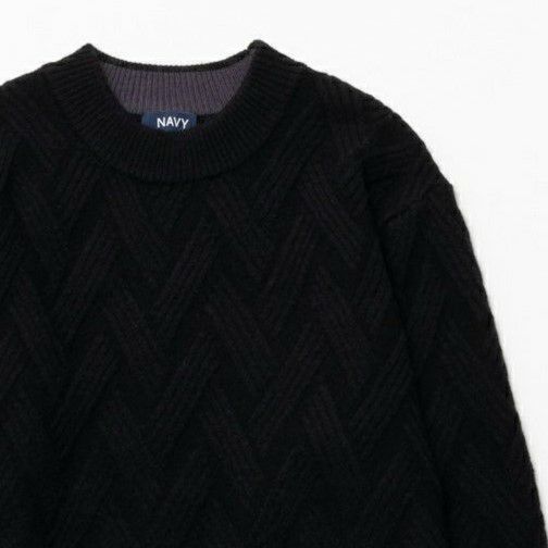 NAVY 快適ニット 幾何学柄モックネック メンズ商品画像-1