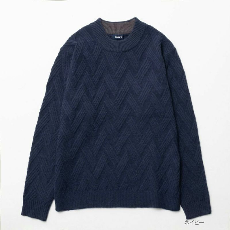 [さらに50%OFF]NAVY 快適ニット 幾何学柄モックネック メンズ商品画像-4