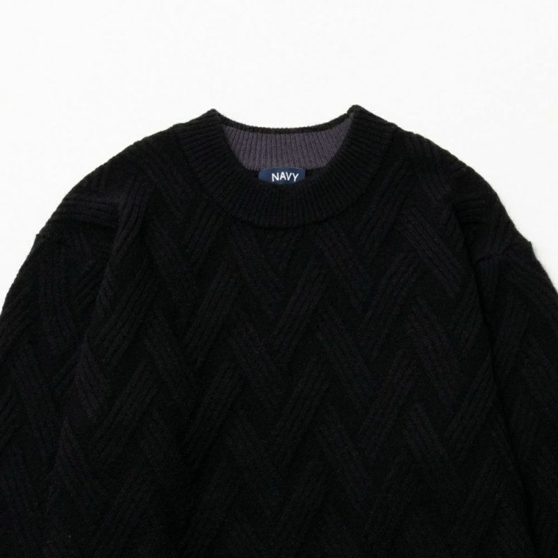 [さらに50%OFF]NAVY 快適ニット 幾何学柄モックネック メンズ商品画像-7
