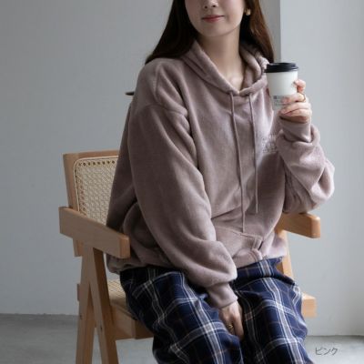 UNDERWRAPS  刺繍入り あったかシャギーボアパーカー レディース