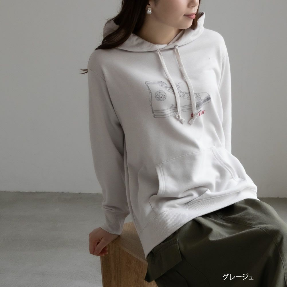 [期間限定価格]CONVERSE  シューズラバープリント裏毛パーカー レディース商品サムネイル-1