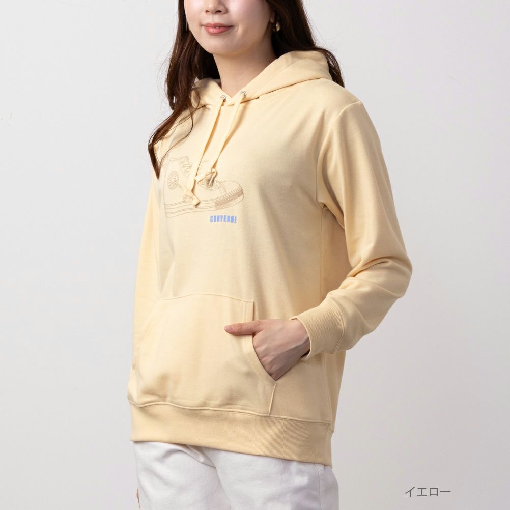 CONVERSE シューズラバープリント裏毛パーカー レディース