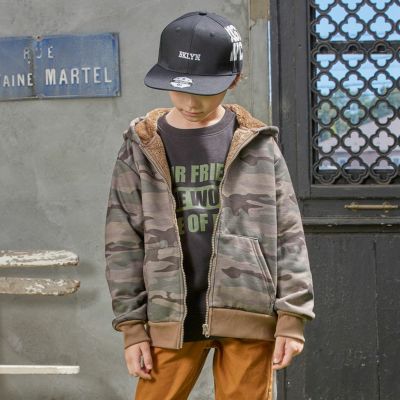 NAVY 温℃ 裏ボア総柄ジップアップパーカー キッズ