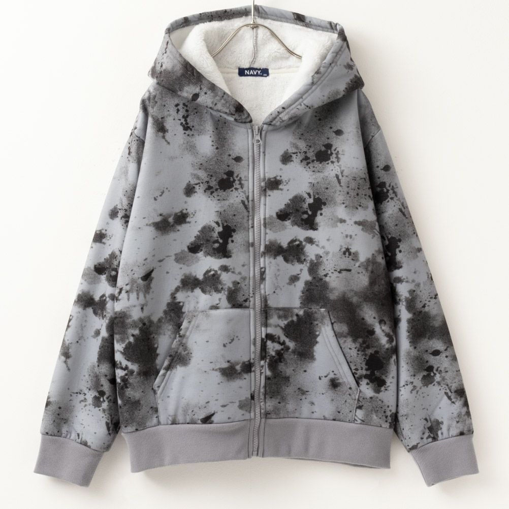 NAVY 裏ボア総柄ジップアップパーカー キッズ