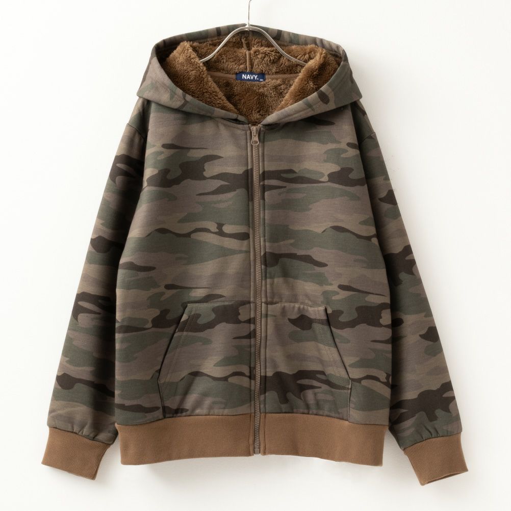 NAVY 温℃ 裏ボア総柄ジップアップパーカー キッズ商品サムネイル-4