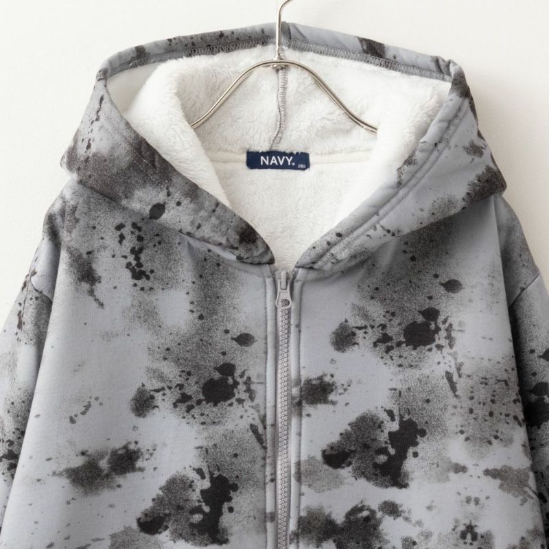 NAVY 温℃ 裏ボア総柄ジップアップパーカー キッズ商品画像-6