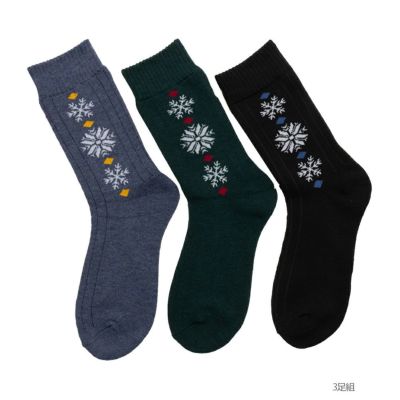 [期間限定価格]NAVY  温℃ パイルクルーソックス ユキ柄 3足組 レディース