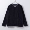 NAVY ヘリンボーンフェイクレイヤードプルオーバー メンズ