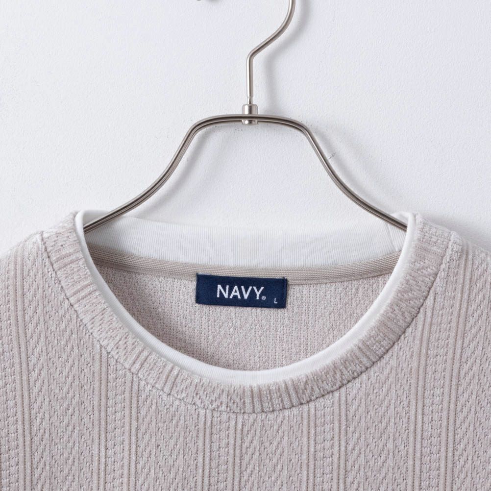 NAVY ヘリンボーンフェイクレイヤードプルオーバー メンズ