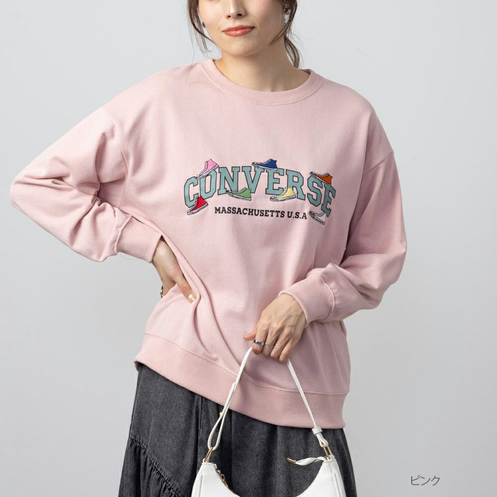 CONVERSE 裏毛シューズ刺繍トレーナー レディース