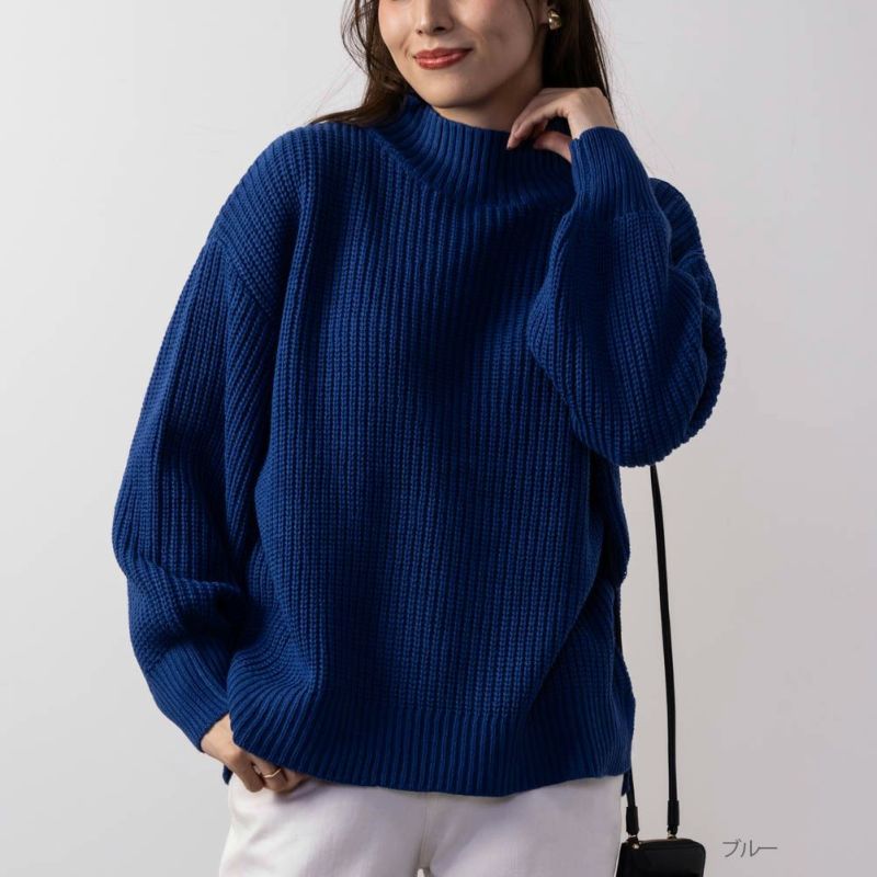 NAVY 静電気抑制 洗えるニット 畦モックネックプルオーバー レディース商品画像-3