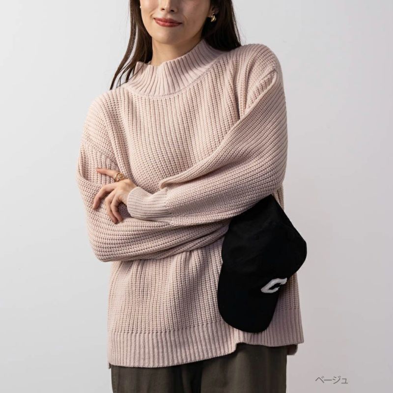 NAVY 静電気抑制 洗えるニット 畦モックネックプルオーバー レディース商品画像-4