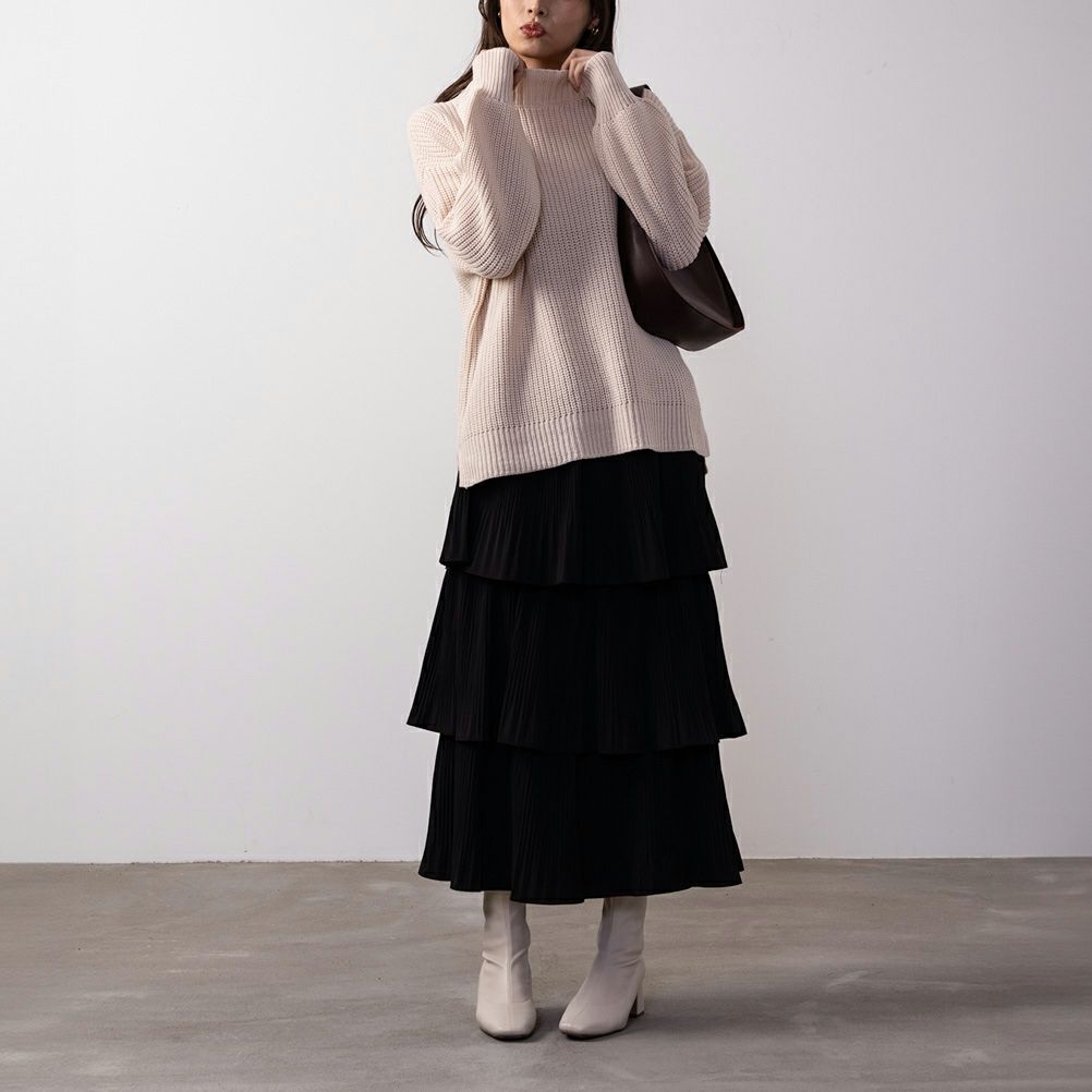 NAVY 静電気抑制 畔モックネックプルオーバー レディース