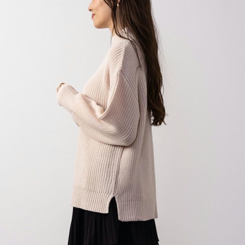 NAVY 静電気抑制 洗えるニット 畦モックネックプルオーバー レディース商品画像-6