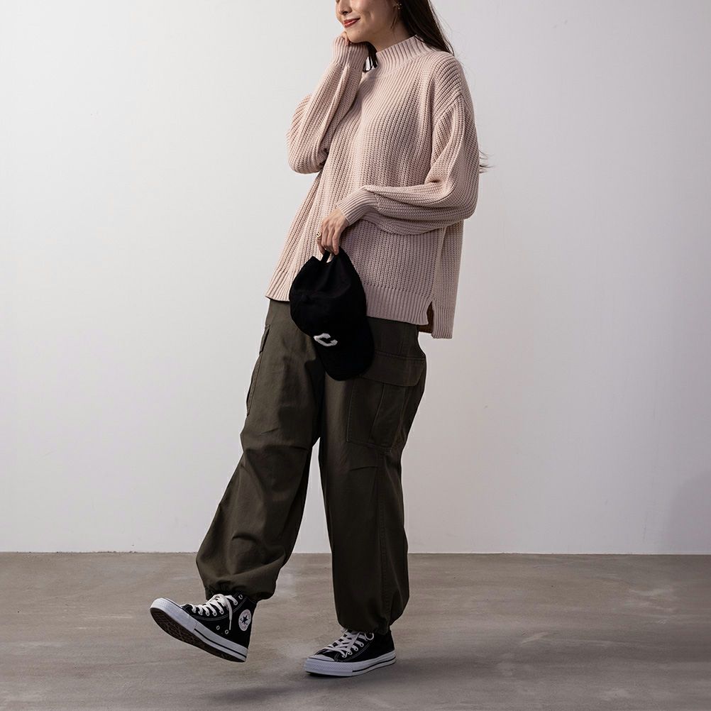 NAVY 静電気抑制 畔モックネックプルオーバー レディース