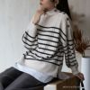 NAVY ボタン付きフェイクレイヤードモックネックプルオーバー レディース