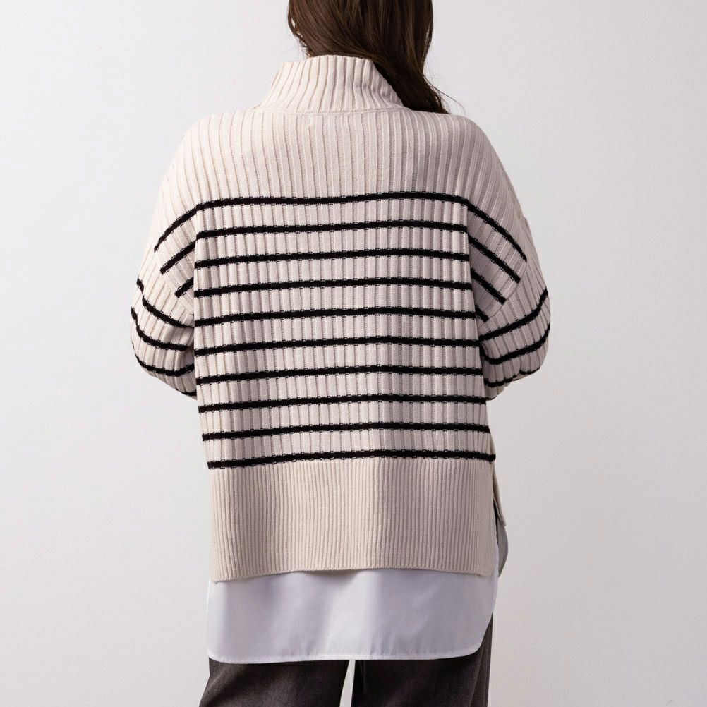 NAVY ボタン付きフェイクレイヤードモックネックプルオーバー レディース