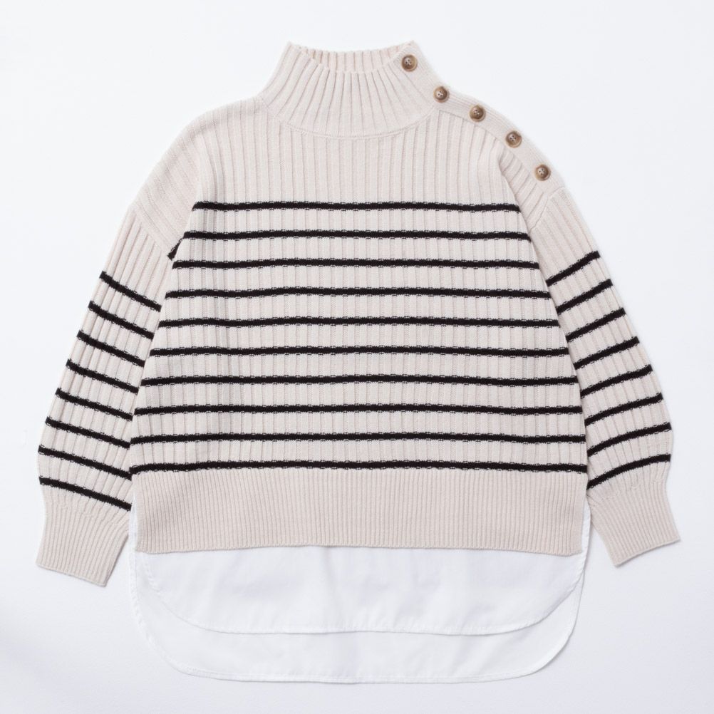 NAVY ボタン付きフェイクレイヤードモックネックプルオーバー レディース