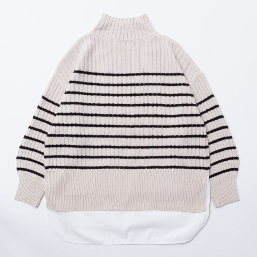 NAVY ボタン付きフェイクレイヤードモックネックプルオーバー レディース