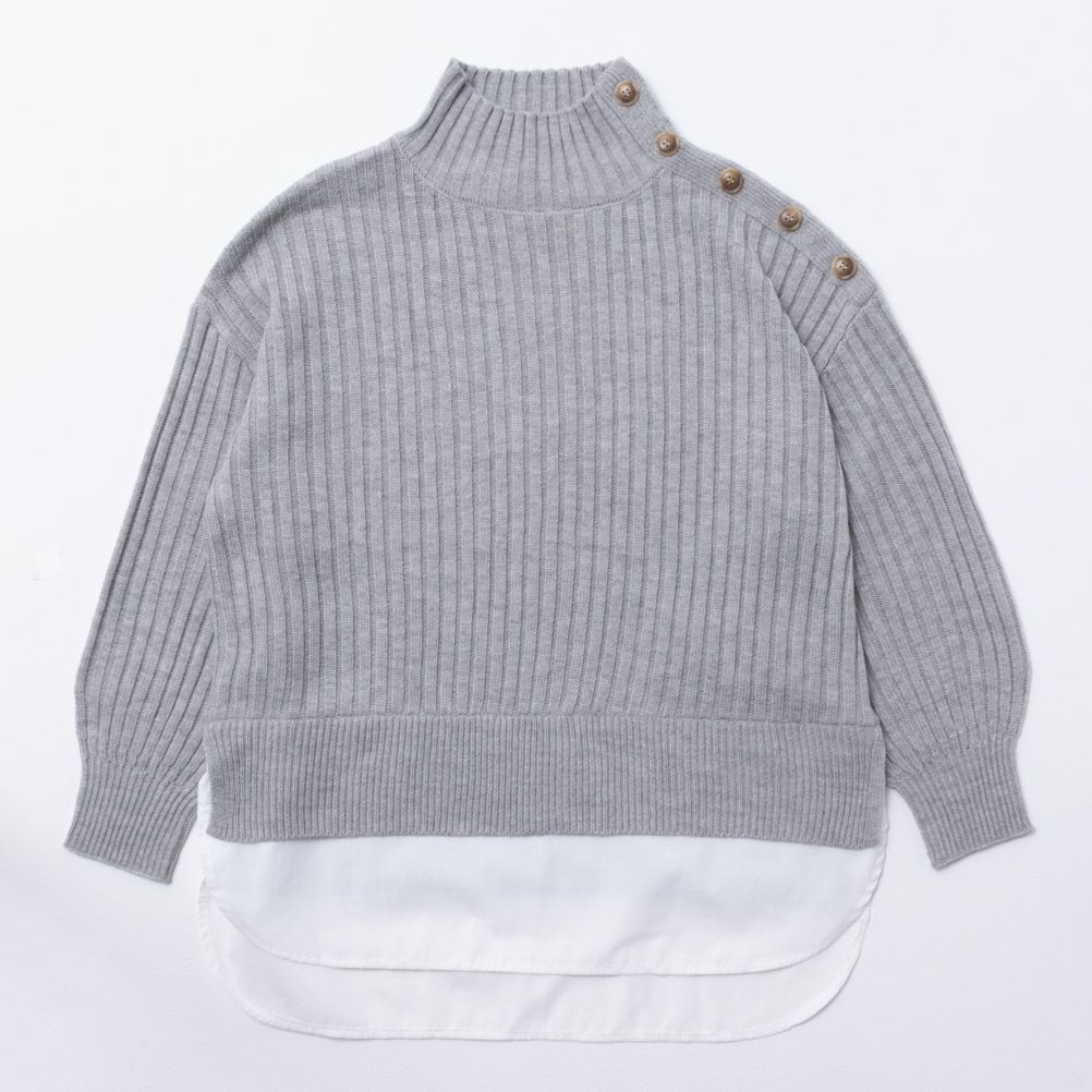 NAVY ボタン付きフェイクレイヤードモックネックプルオーバー レディース