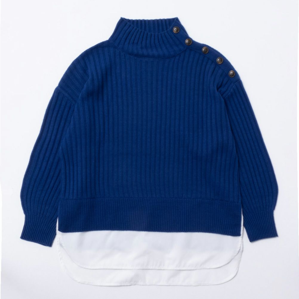 NAVY ボタン付きフェイクレイヤードモックネックプルオーバー レディース