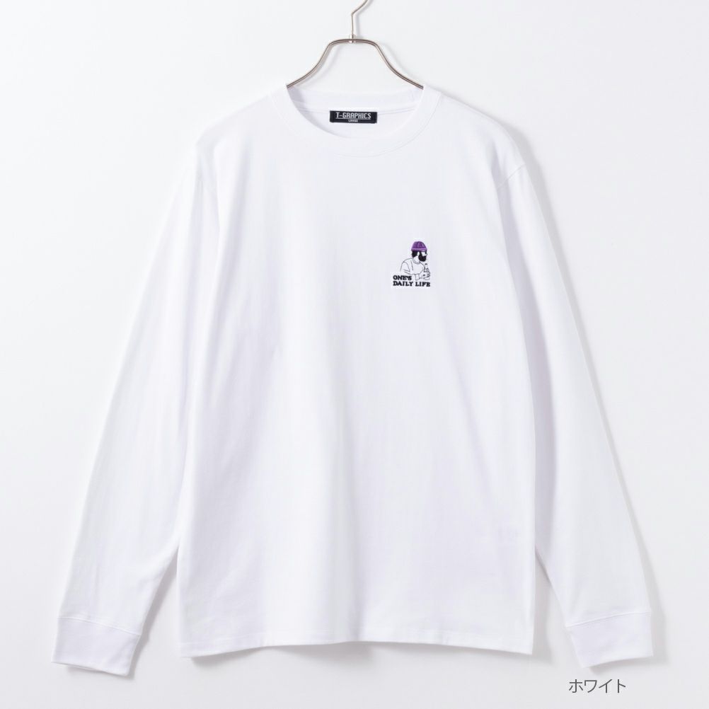 T-GRAPHICS ヒゲおじさんワンポイント刺繍長袖Tシャツ メンズ