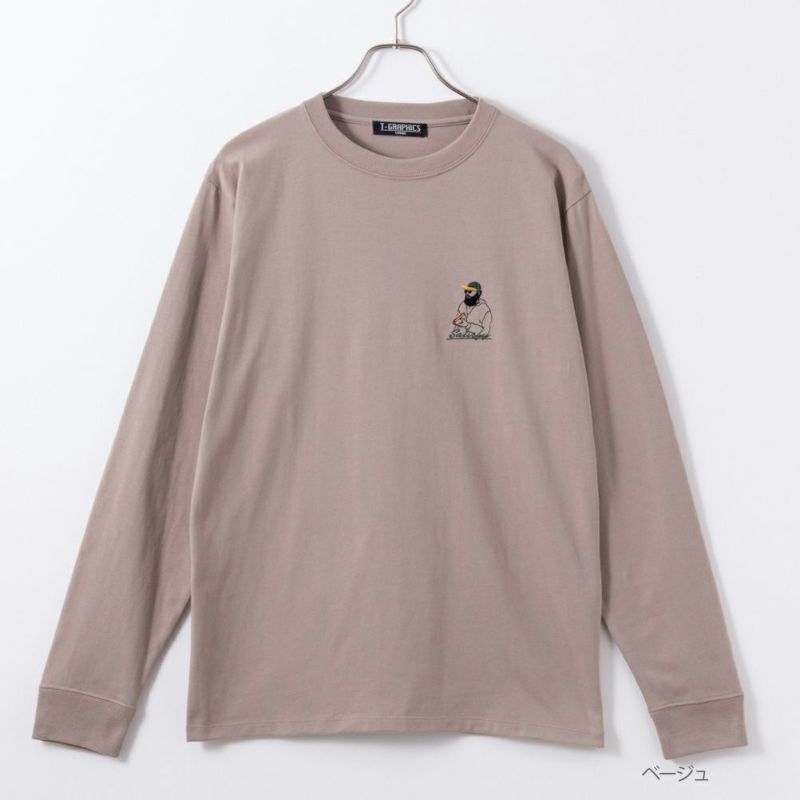 T-GRAPHICS ヒゲおじさんワンポイント刺繍長袖Tシャツ メンズ商品画像-5