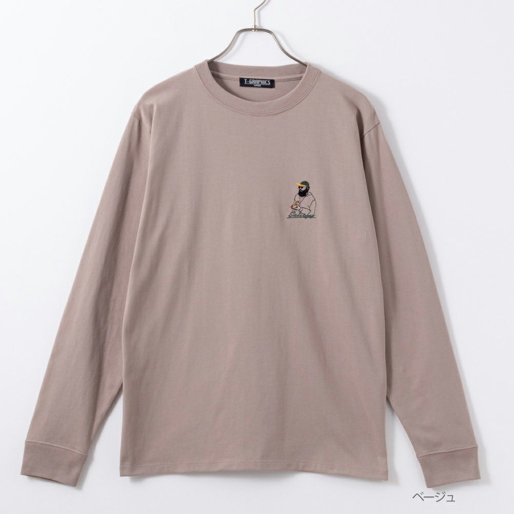 T-GRAPHICS ヒゲおじさんワンポイント刺繍長袖Tシャツ メンズ