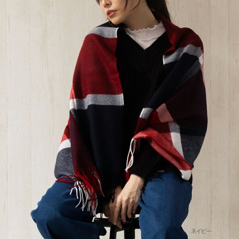 NAVY  チェック柄マフラー レディース商品画像-2