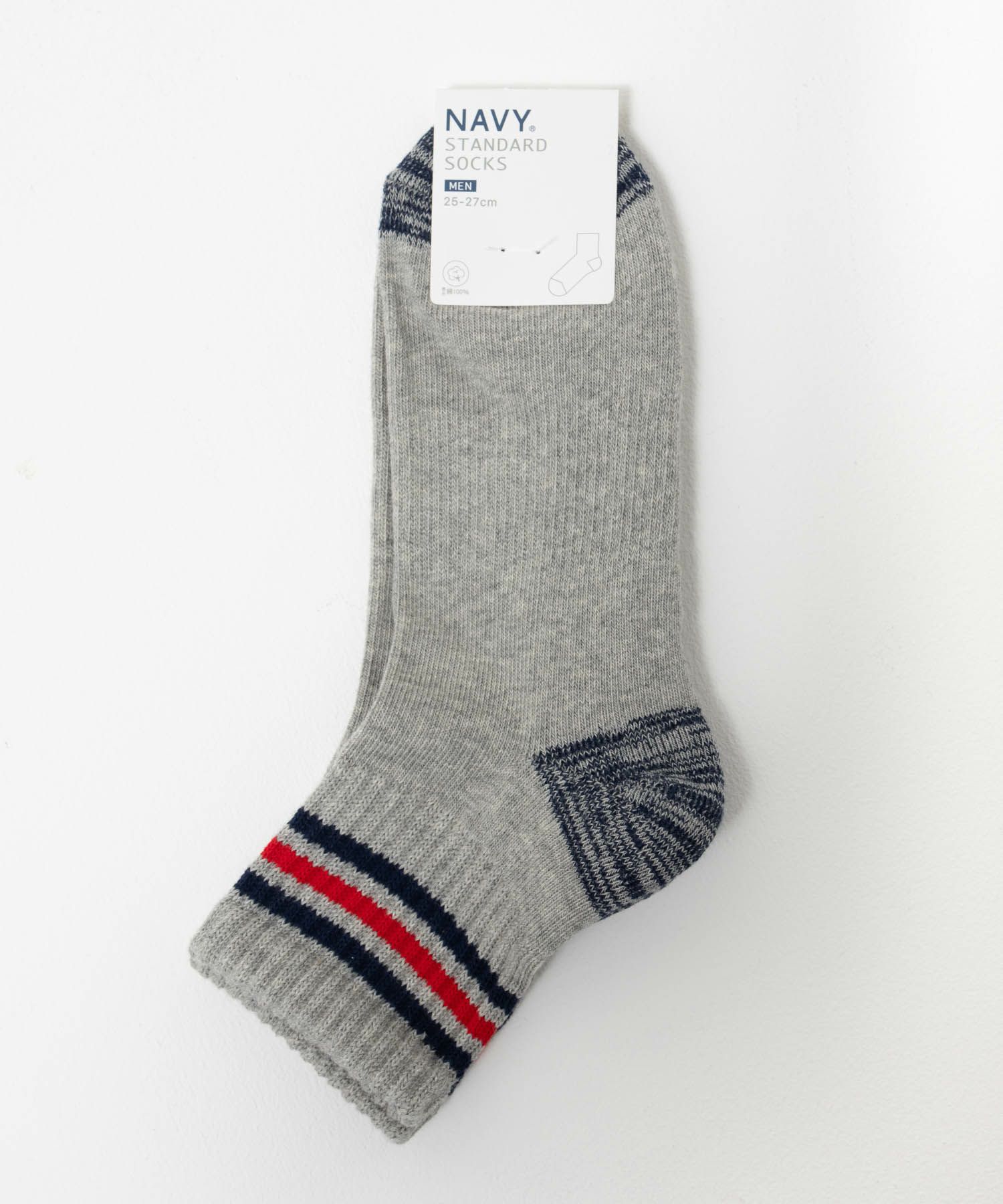 NAVY クォーターソックス ライン柄 メンズ商品画像-16