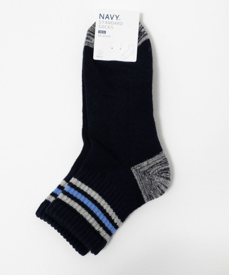 NAVY  クォーターソックス ライン柄 メンズ商品画像-19