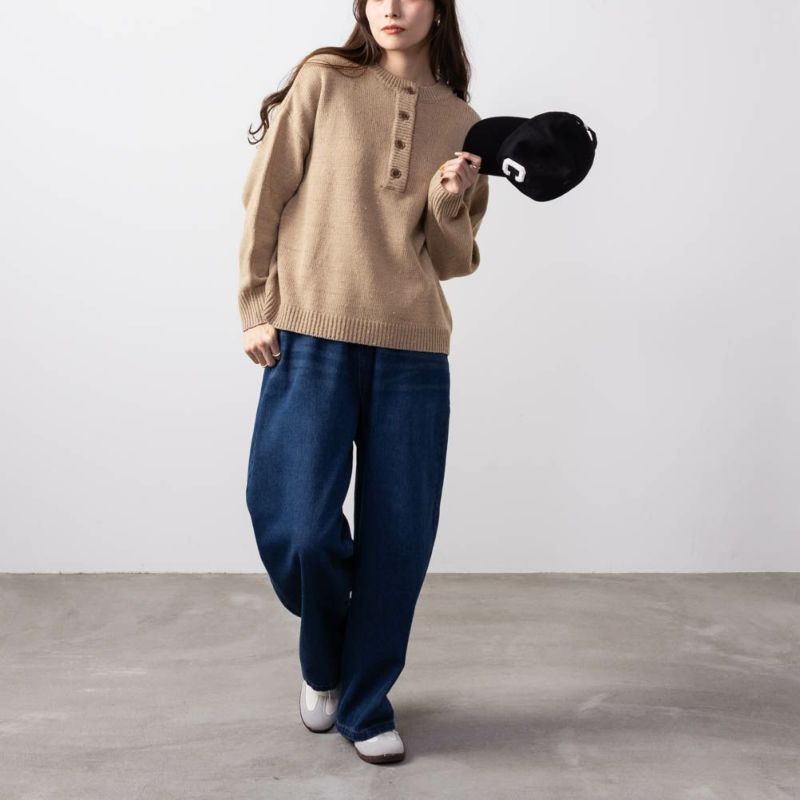 NAVY ネップヘンリーネックニット レディース