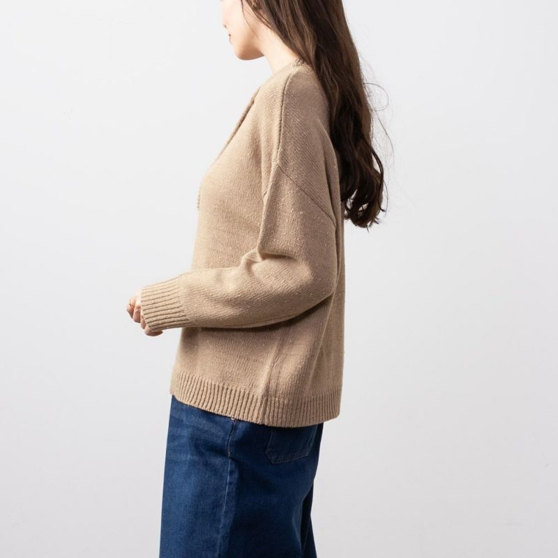 NAVY ネップヘンリーネックニット レディース