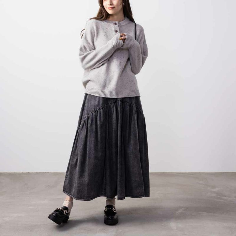 NAVY ネップヘンリーネックニット レディース