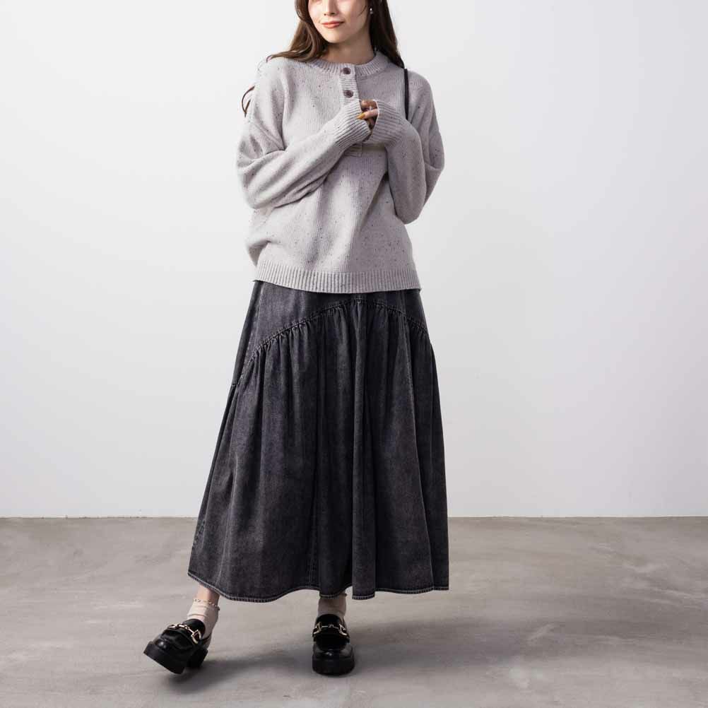 NAVY ネップヘンリーネックニット レディース