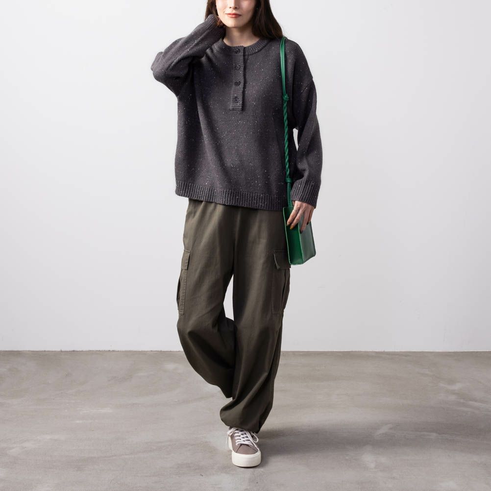 NAVY ネップヘンリーネックニット レディース