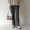 ウールライクニットチェックセミフレアパンツ レディース