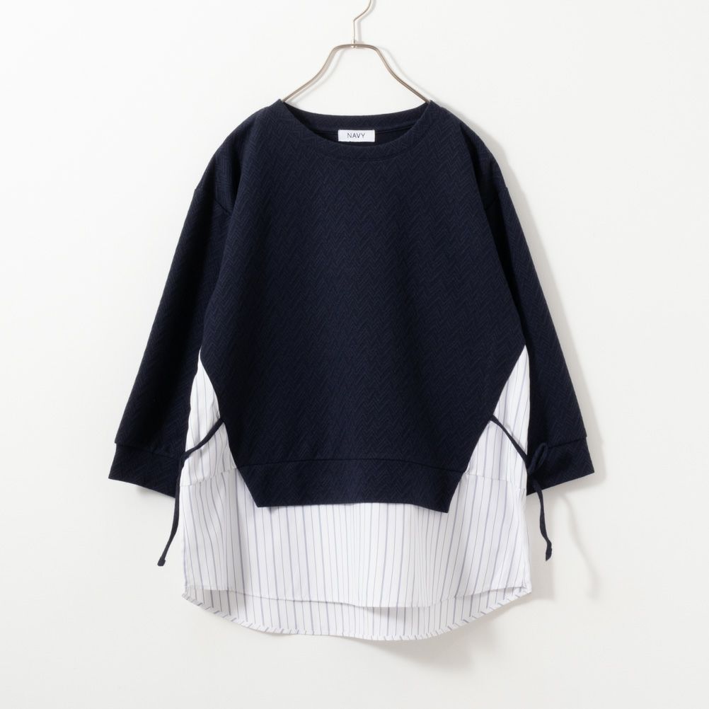 NAVY  時短フェイクレイヤードプルオーバー レディース商品画像-9