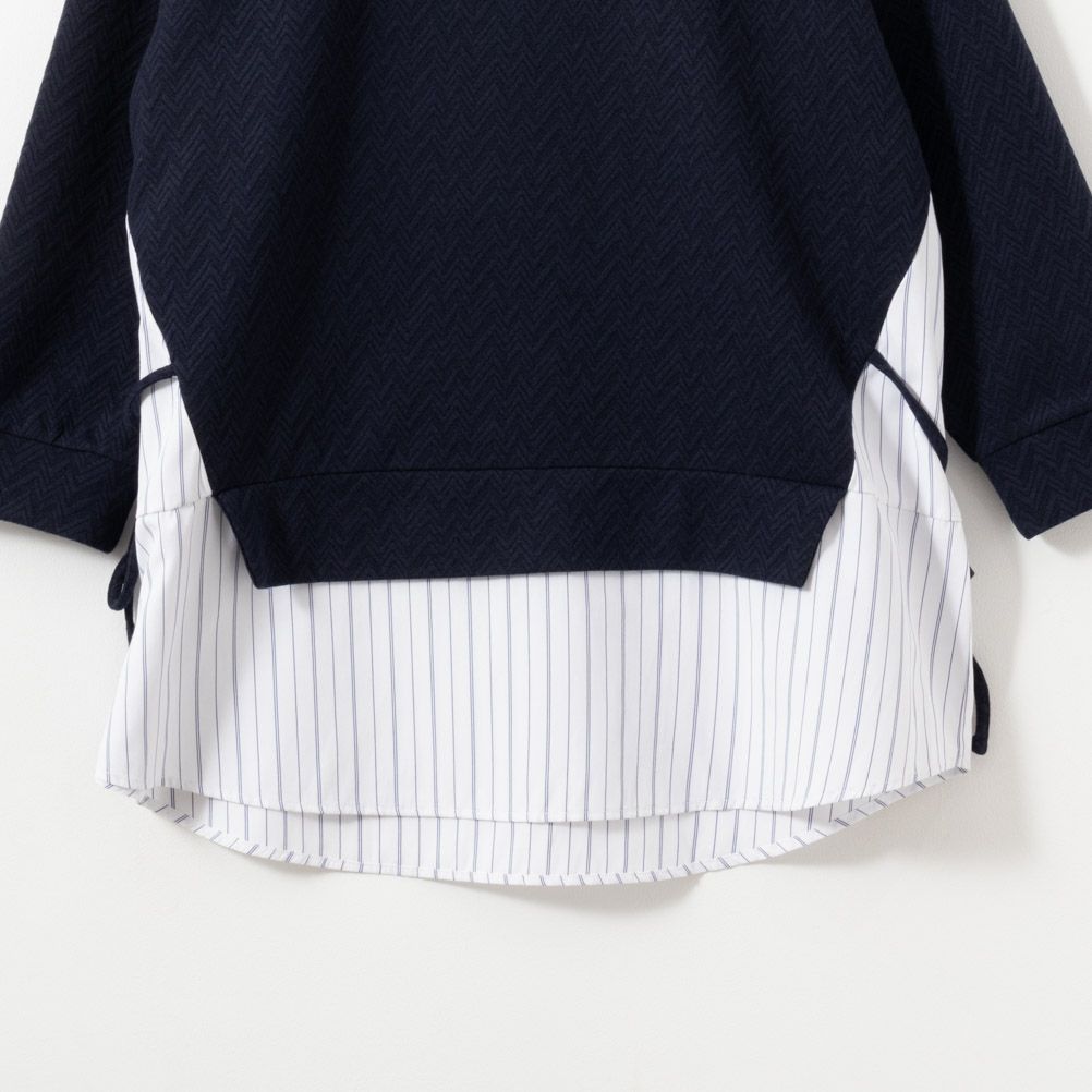 NAVY  時短フェイクレイヤードプルオーバー レディース商品画像-15