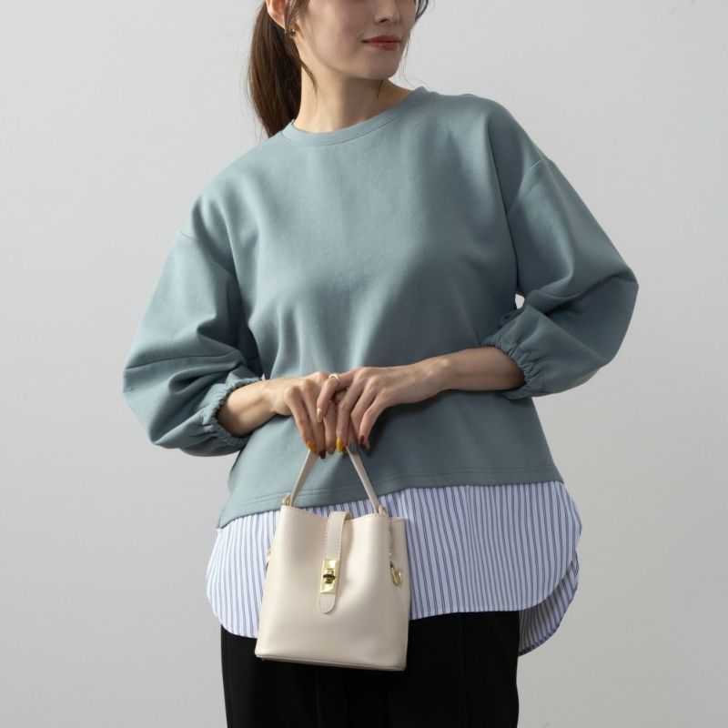 NAVY  ポンチ素材 時短フェイクレイヤード九分袖プルオーバー レディース商品画像-2