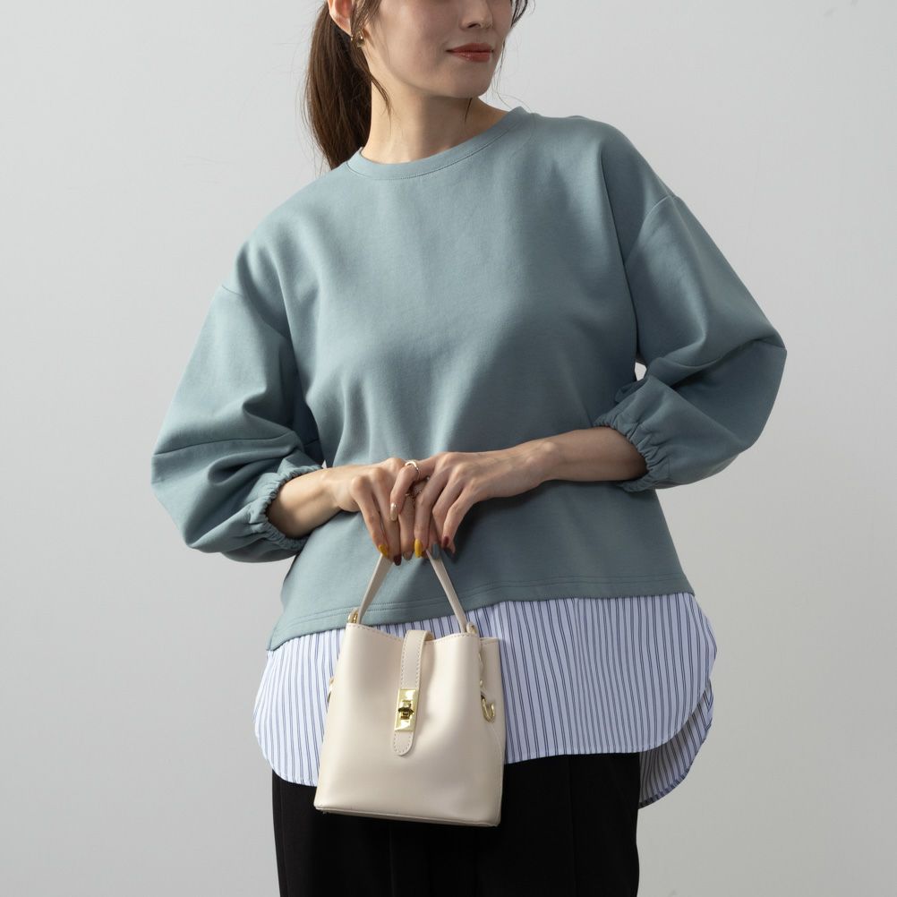 NAVY  ポンチ素材 時短フェイクレイヤード九分袖プルオーバー レディース商品画像-2