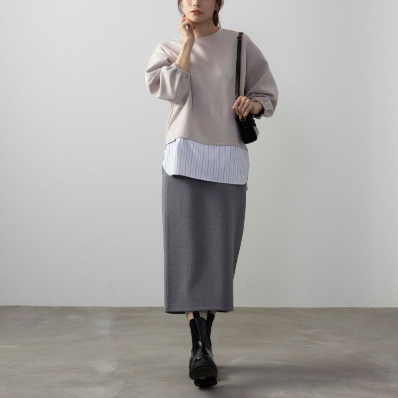 NAVY  ポンチ素材 時短フェイクレイヤード九分袖プルオーバー レディース商品画像-4