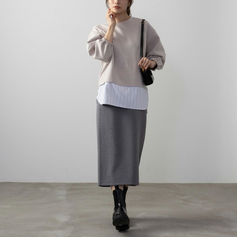 NAVY ポンチ素材 時短フェイクレイヤード九分袖プルオーバー レディース商品画像-4