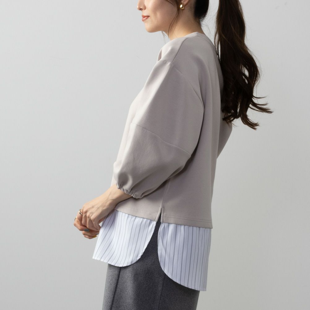 NAVY  ポンチ素材 時短フェイクレイヤード九分袖プルオーバー レディース商品画像-5