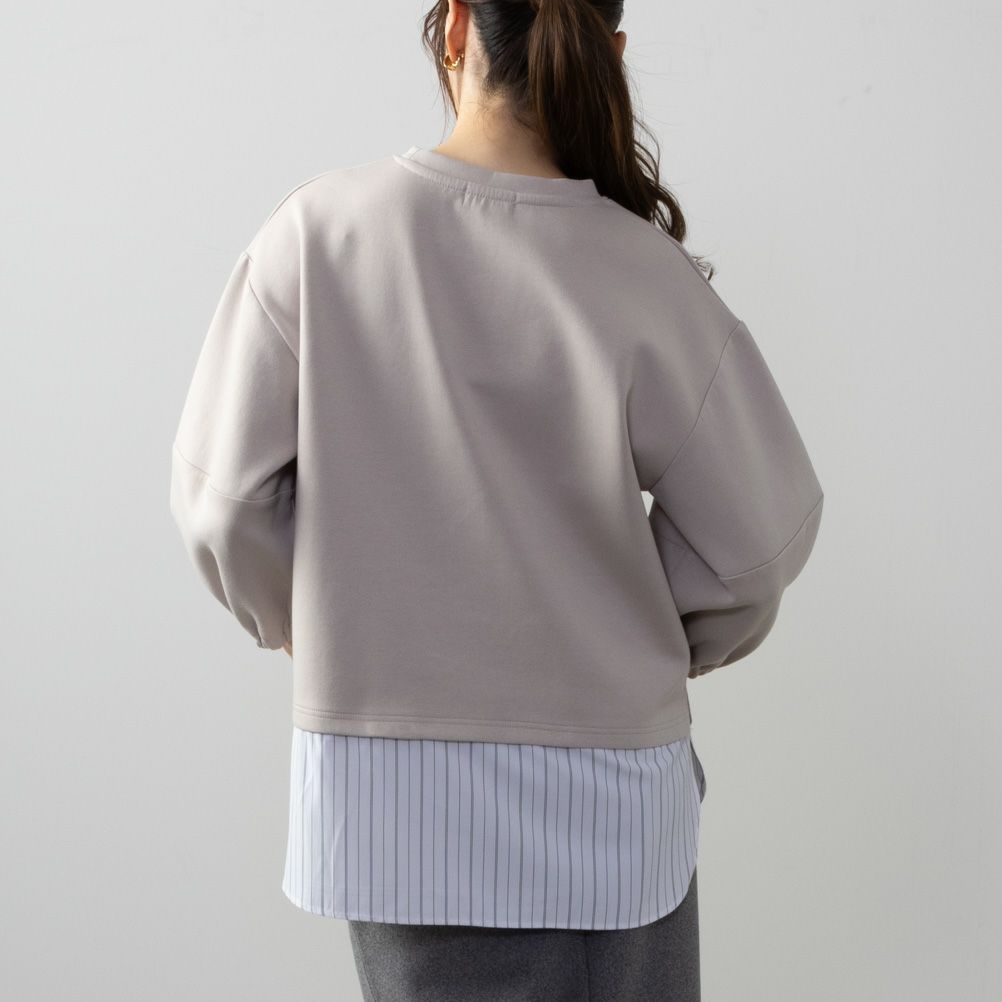 NAVY  ポンチ素材 時短フェイクレイヤード九分袖プルオーバー レディース商品画像-6